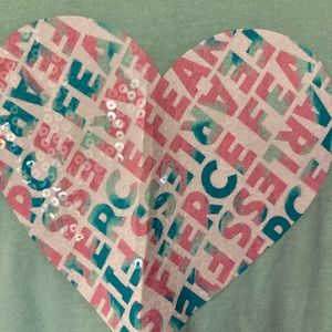 NWT- Girls athletic T-shirt sea-foam green with sequined heart